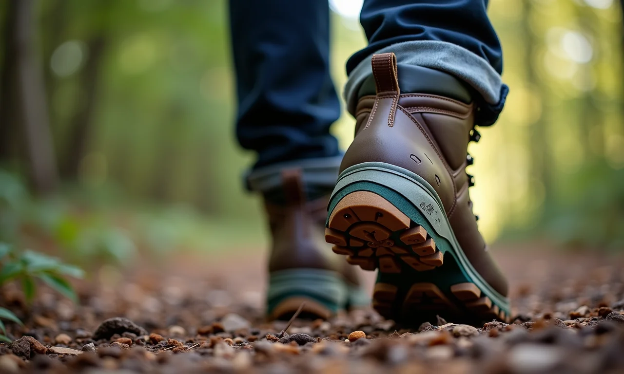 Detalhe dos pés calçando a Macboot Cascade, foco no conforto.