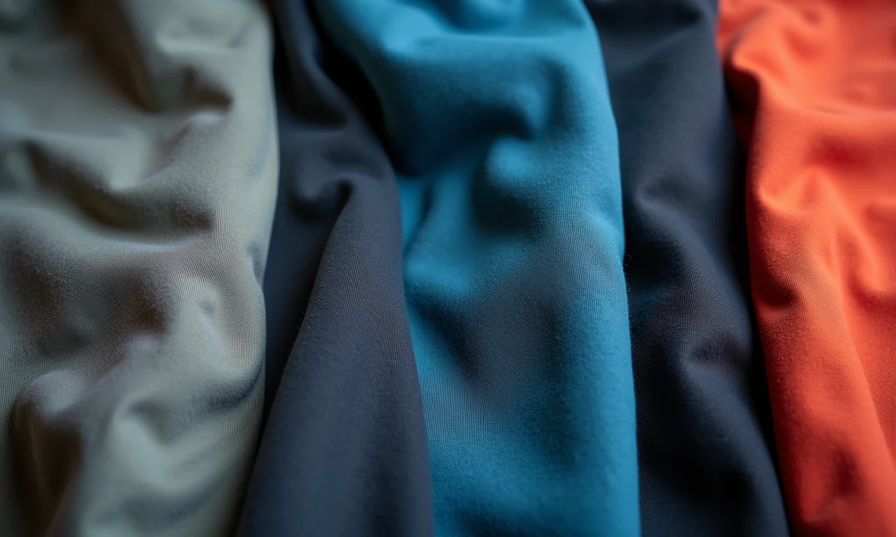 Detalhe dos tecidos ideais para calças de trekking: poliéster, nylon e lã merino.