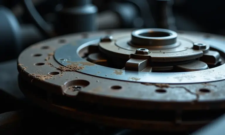 Disco de embreagem desgastado mostrando sinais de uso.