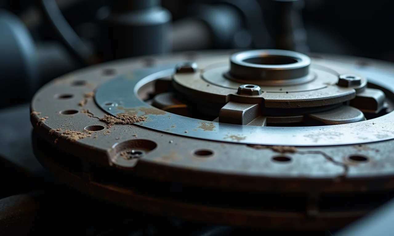 Disco de embreagem desgastado mostrando sinais de uso.