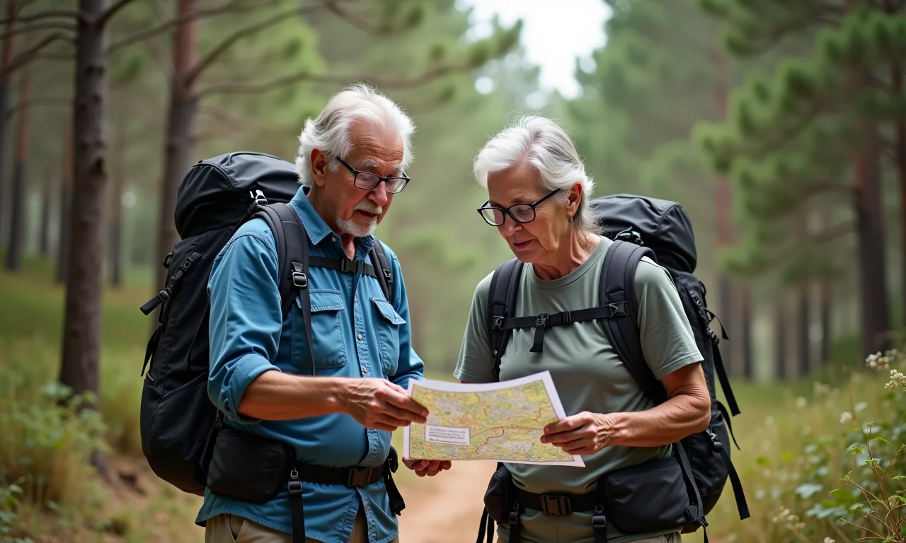 Duas pessoas consultando mapa em trilha na Serra da Moeda.