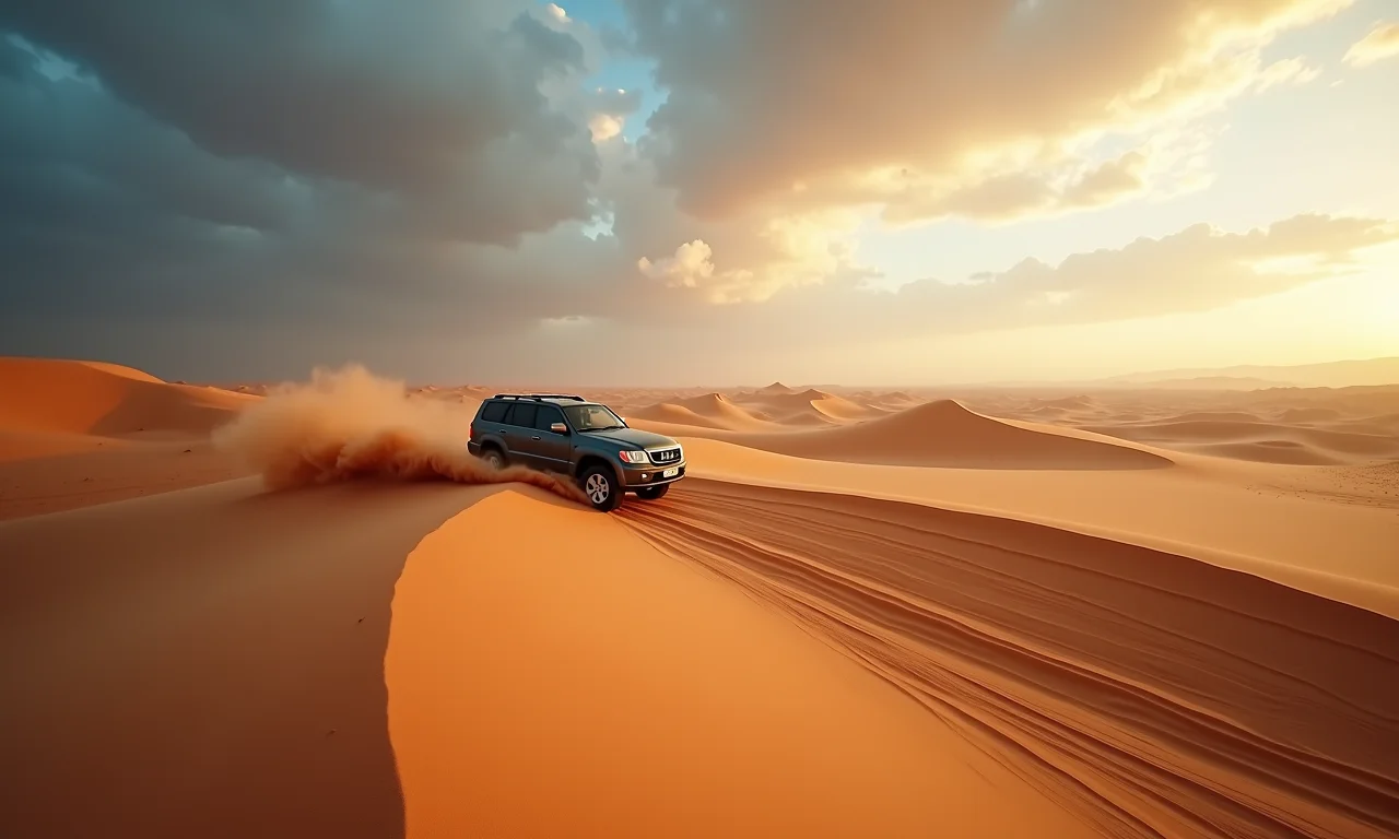 Dunas de Valizas com veículo 4x4 explorando a paisagem.
