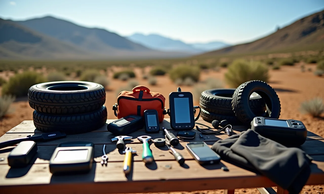 Equipamentos essenciais para uma viagem 4x4 na Ruta 40, incluindo ferramentas, GPS e pneus.