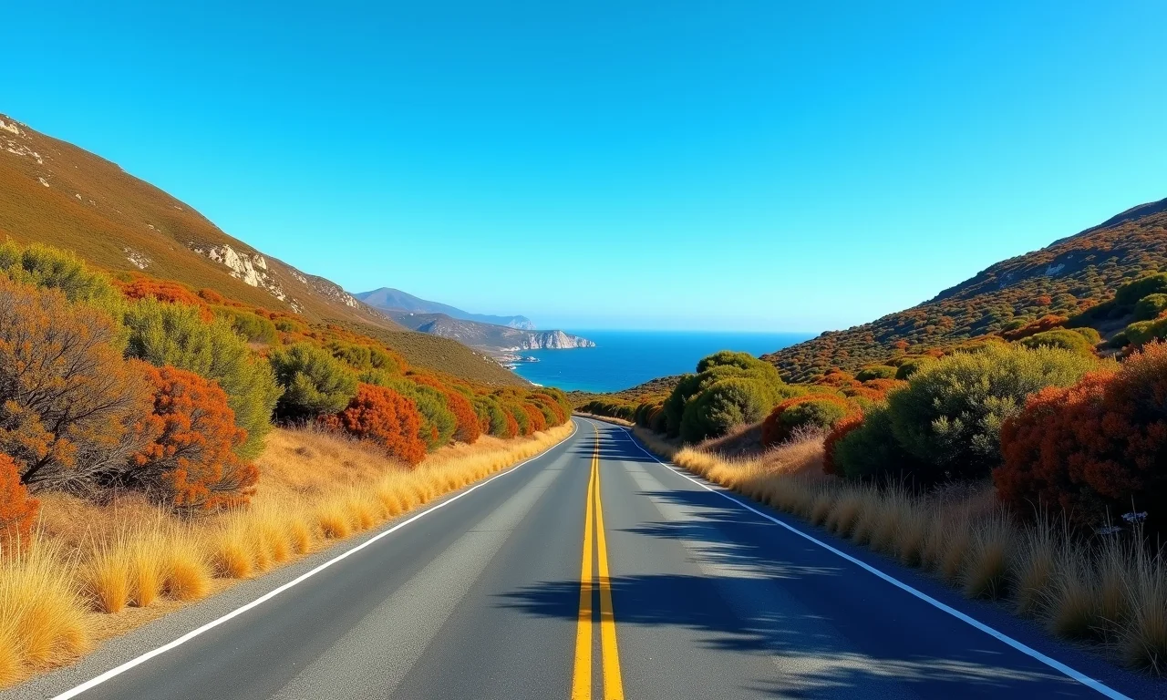 Estrada da Graciosa no outono com folhagem colorida.