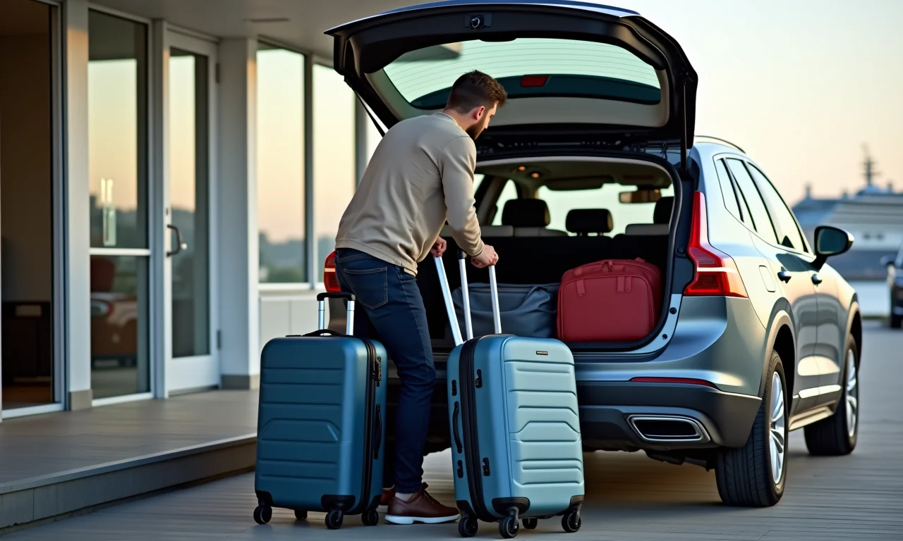 Esvaziando porta-malas do carro antes da travessia de balsa.
