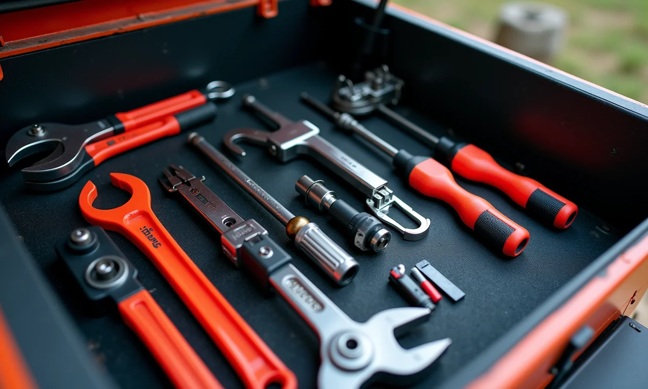 Ferramentas e peças de reposição organizadas em caixa dentro de 4x4 para reparos em Caconde.