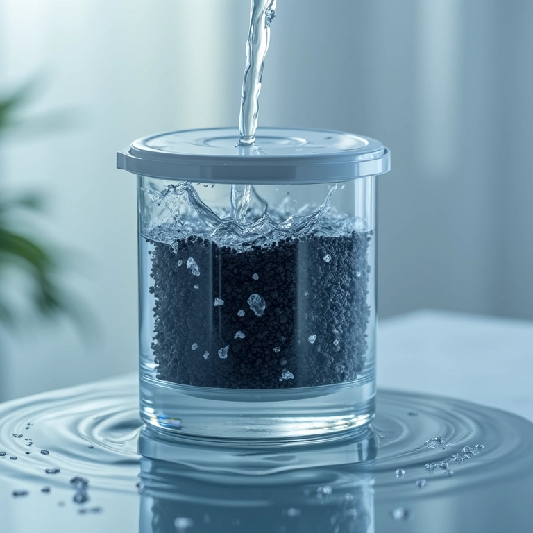 Filtro de carvão ativado dentro de um purificador de água portátil.
