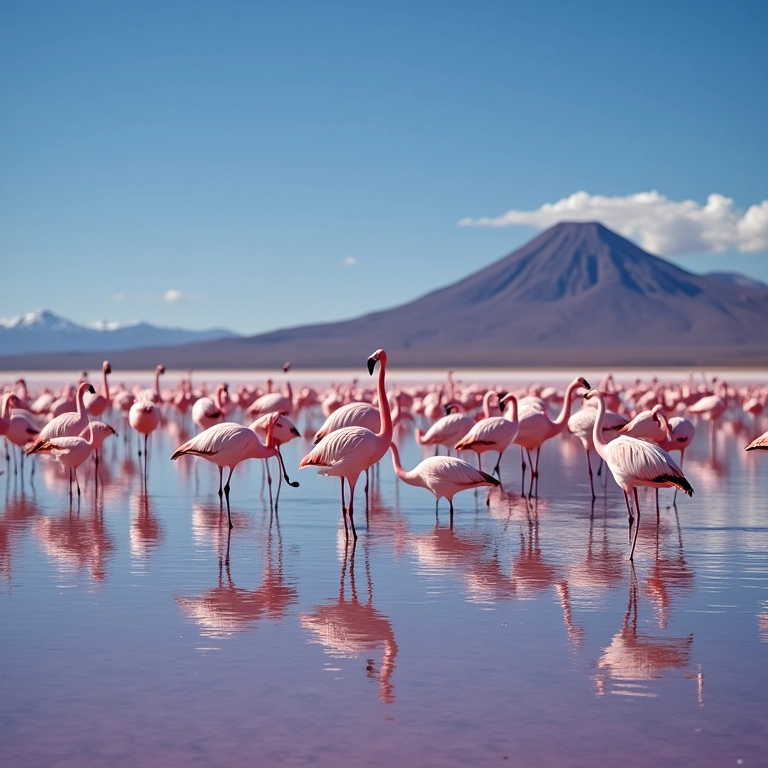 Flamingos cor-de-rosa na Laguna Chaxa, Salar de Atacama.