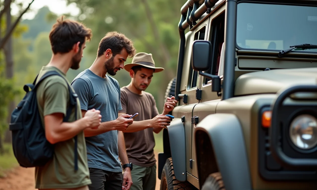 Grupo de amigos escolhendo o veículo ideal para o Jalapão.