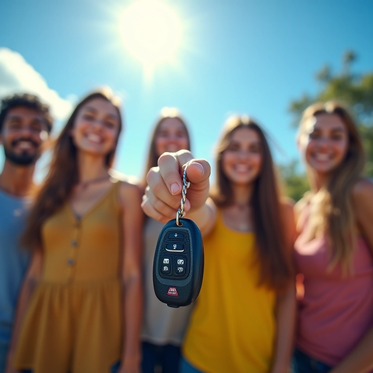 Grupo diverso comemora a compra do primeiro carro