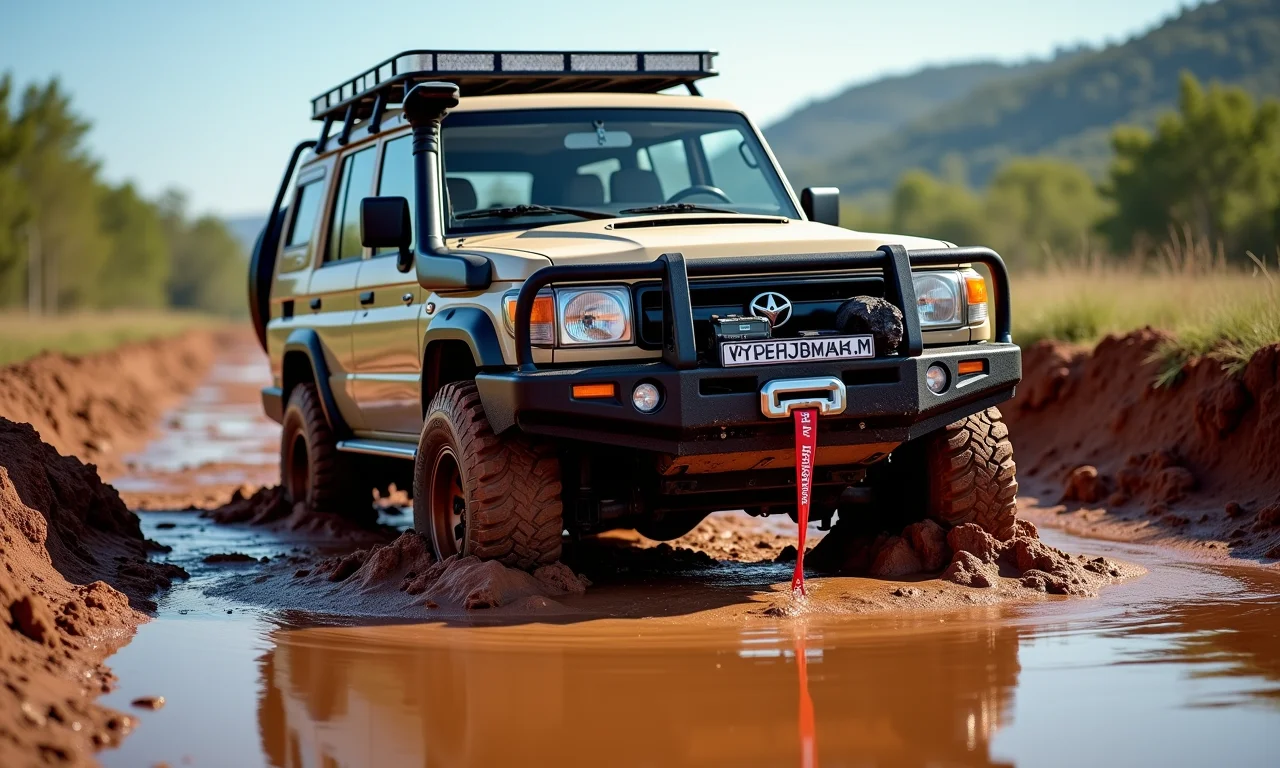 Guincho elétrico puxando veículo atolado na Serra Catarinense.