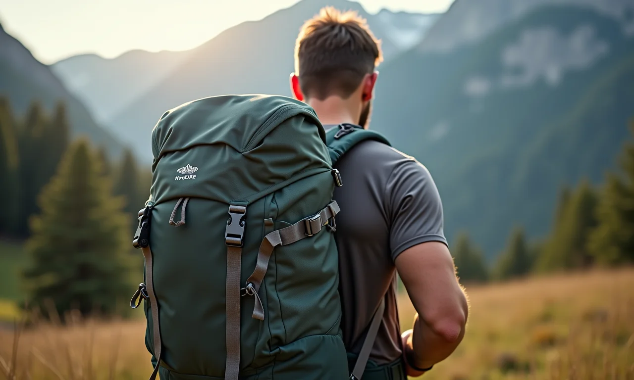 Homem ajustando as alças da mochila cargueira para evitar dores nas costas.