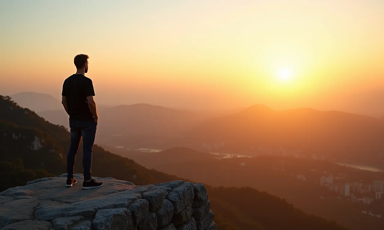 Homem contemplando a vista do Mirante do Topo do Mundo.