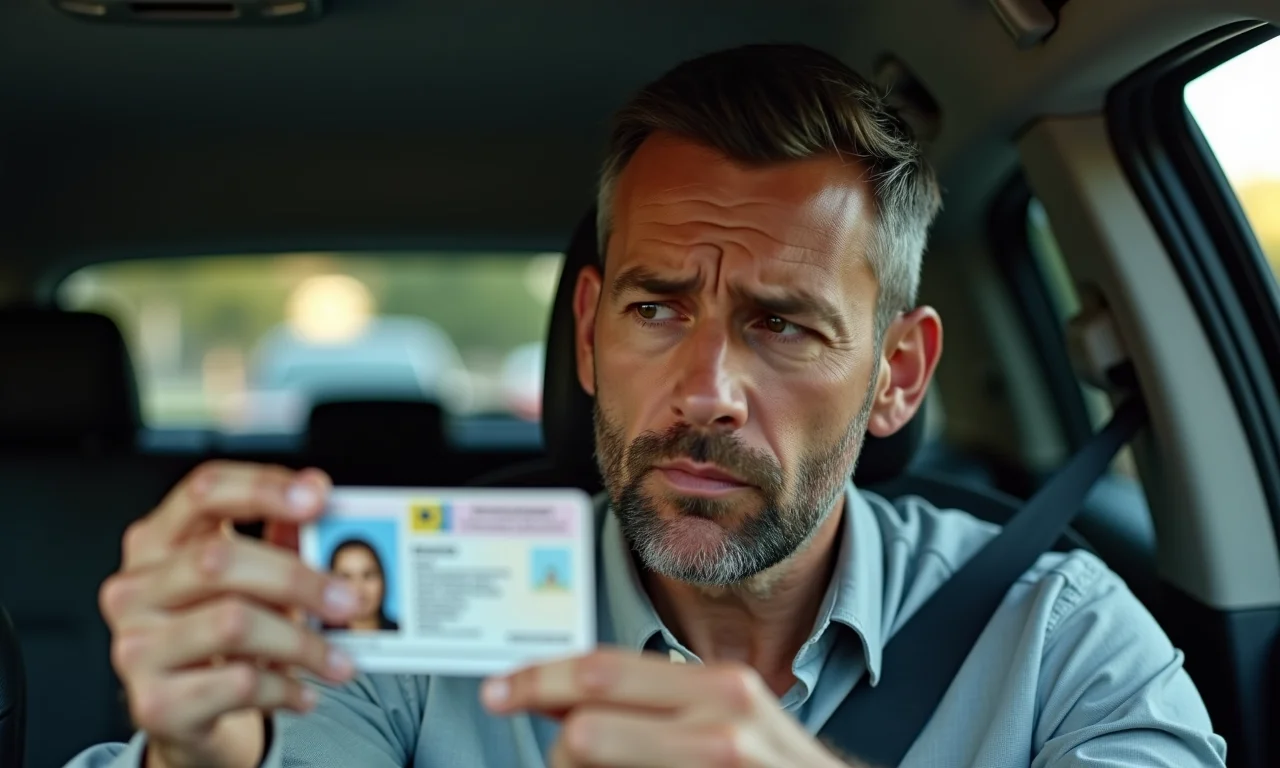 Homem preocupado olhando para uma CNH antiga (anterior a outubro de 2020).