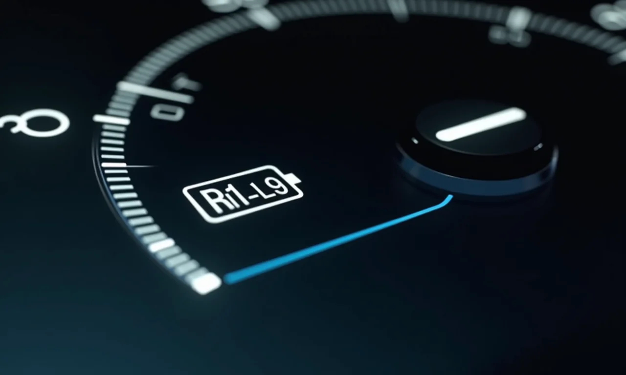 Indicador de bateria de carro elétrico mostrando alta quilometragem.