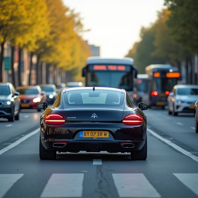 Infração grave: carro bloqueando faixa de ônibus.