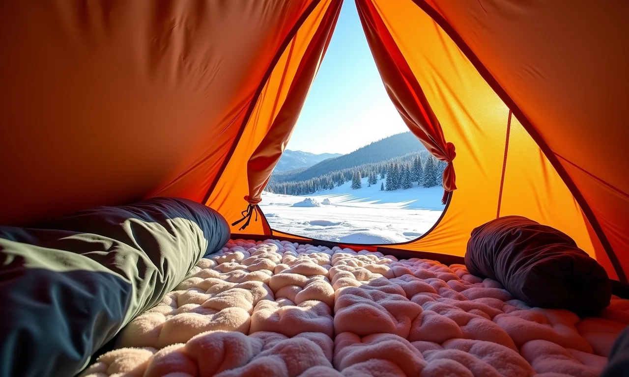 Isolamento térmico interno de barraca de expedição em ambiente nevado.