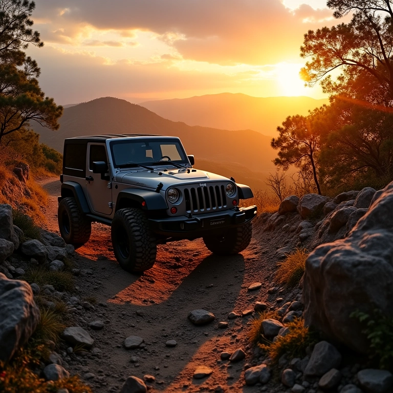 Jeep 4x4 subindo trilha rochosa na Serra do Espinhaço, Minas Gerais.