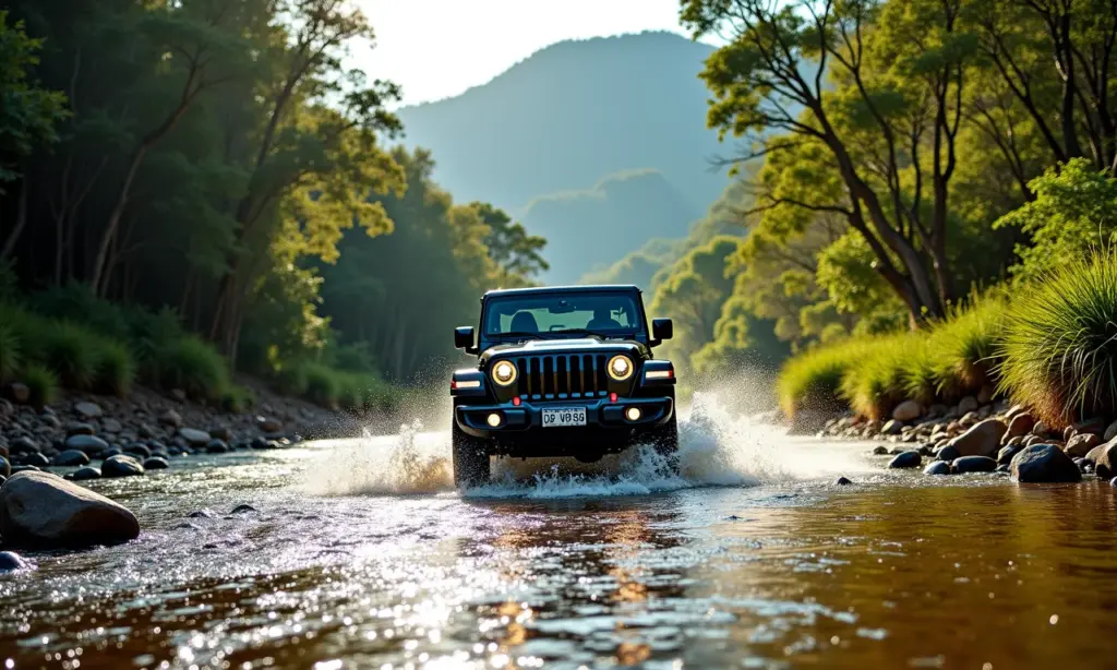 Jeep atravessando rio na Serra da Canastra, Minas Gerais.