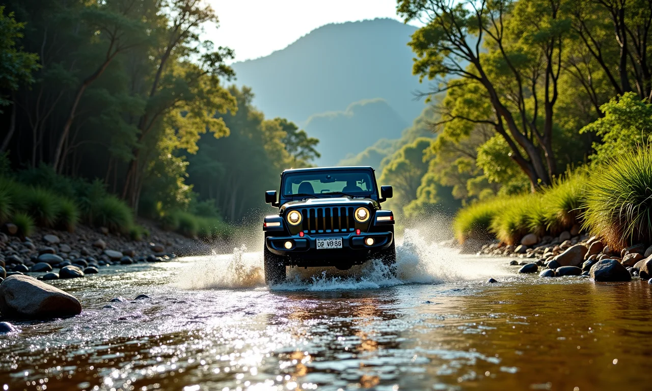 Jeep atravessando rio na Serra da Canastra, Minas Gerais.