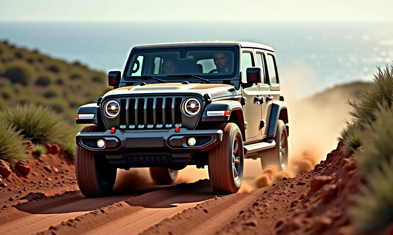 Jeep Wrangler 4x4 dirigindo na Estrada da Graciosa.
