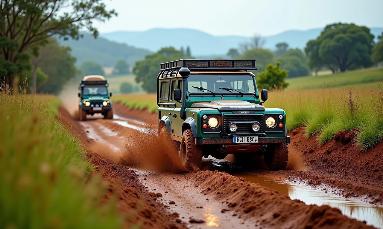 Jipe 4x4 atravessando terrenos variados em Itu, SP.