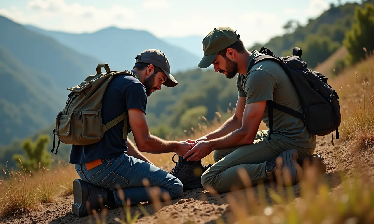 Kit de primeiros socorros sendo usado em trilha em Gonçalves MG.