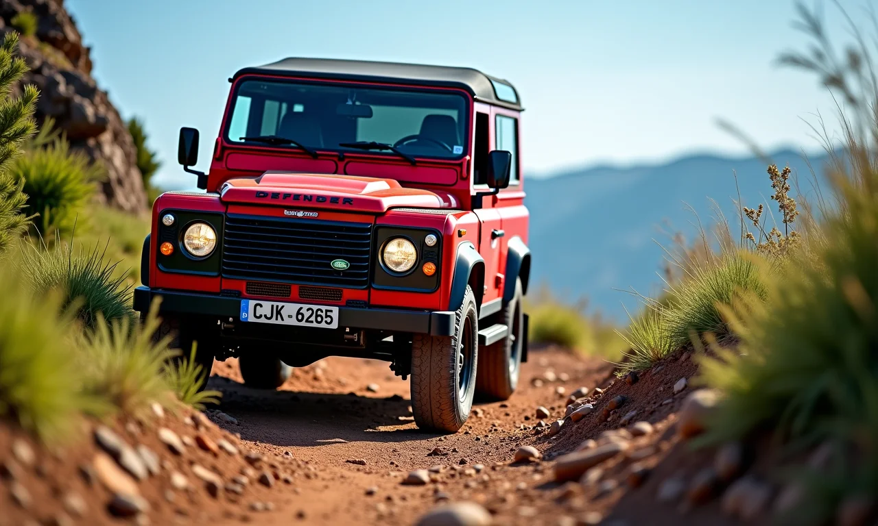 Land Rover Defender subindo trilha rochosa na Serra do Intendente.