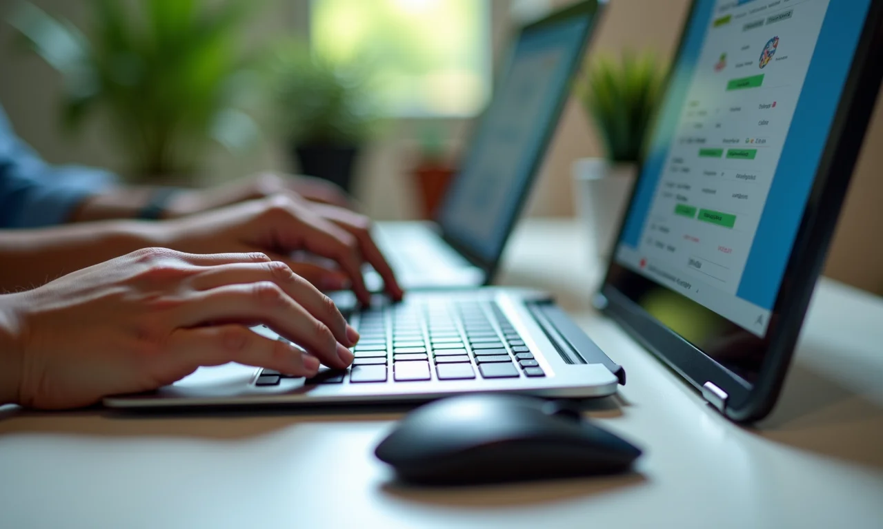 Mãos atualizando dados no sistema online da CNH no Brasil.