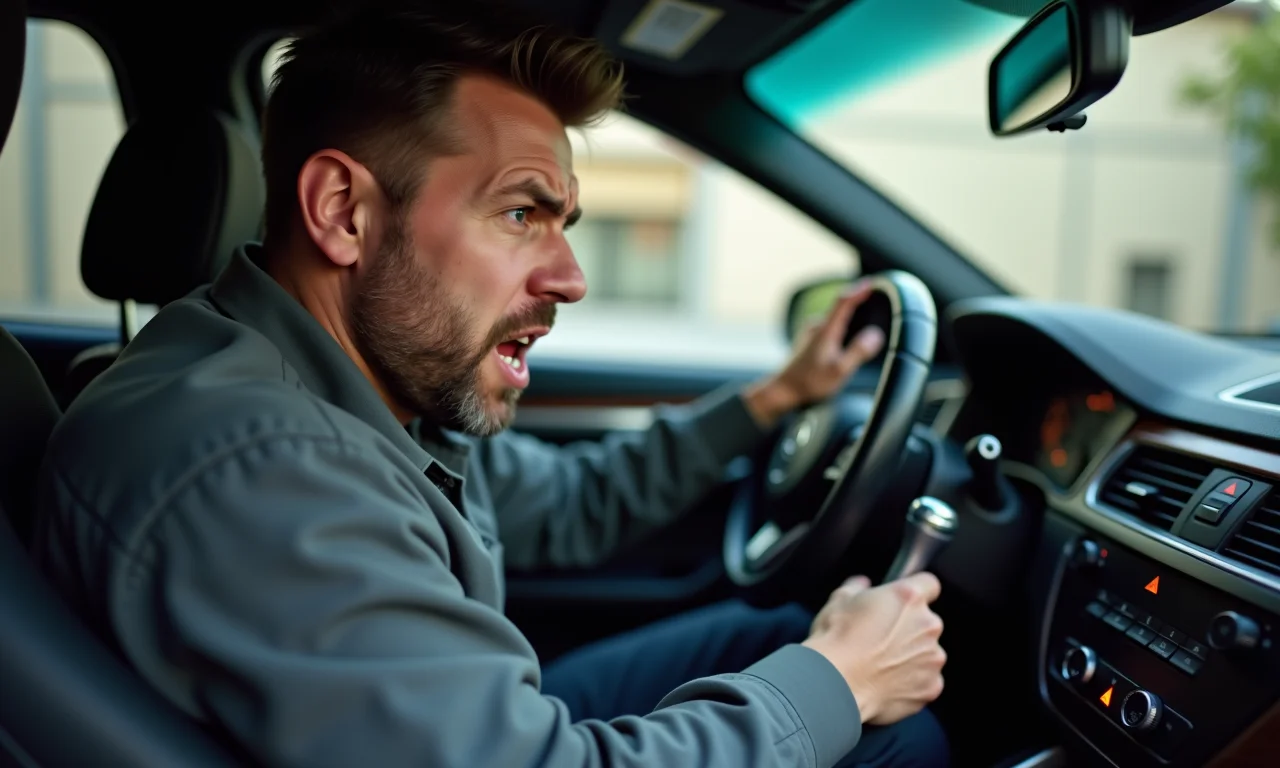 Mecânico com dificuldade para engatar as marchas de um carro.