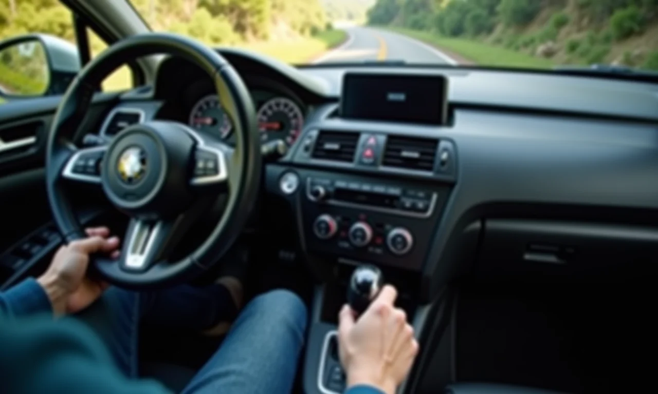 Motorista mudando carro automático para modo manual ('M') em subida.