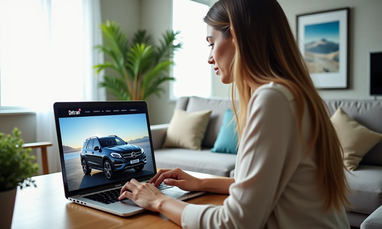 Mulher consulta Renavam no site do Detran.