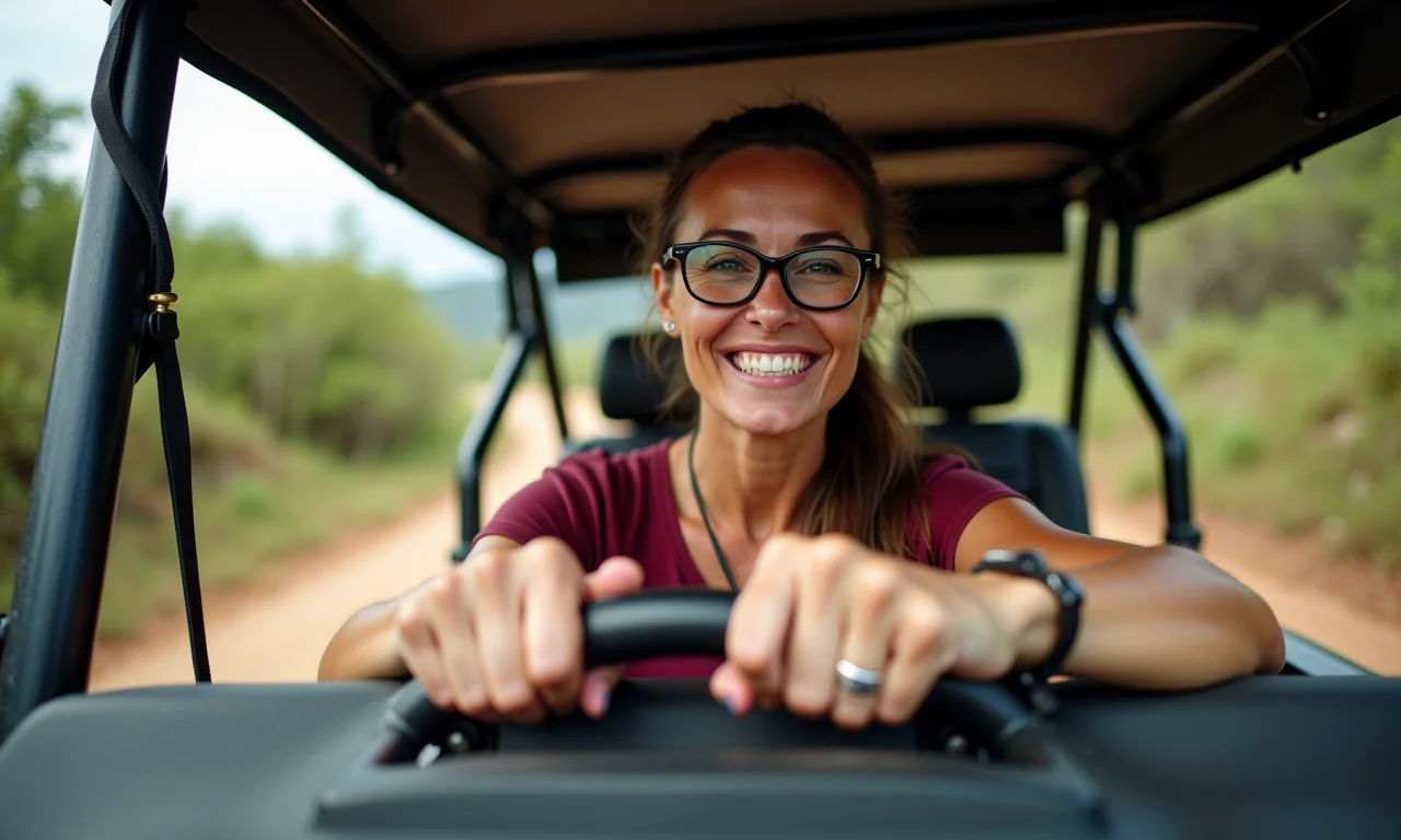 Mulher experiente dirigindo 4x4 em trilha em Caconde, mostrando que experiência é importante.