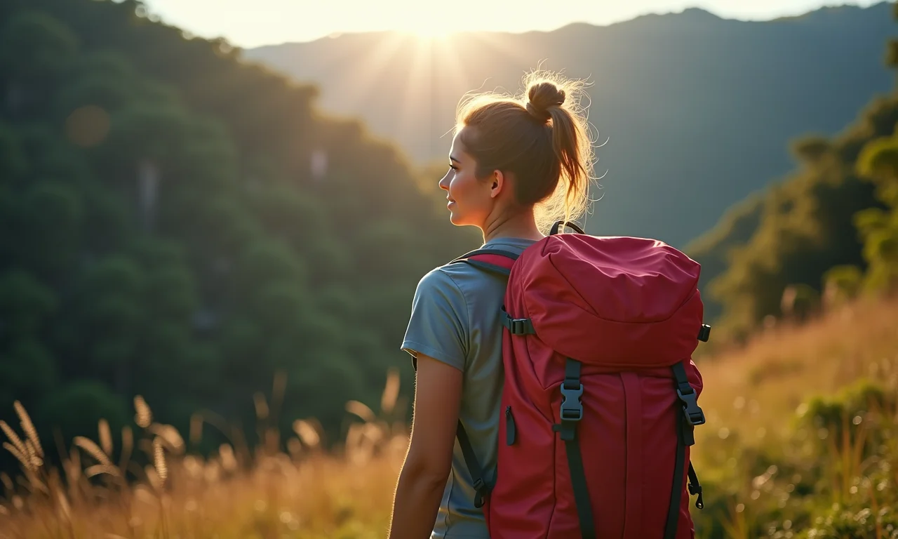 Mulher trilhando com mochila cargueira de 45 litros na Chapada Diamantina.