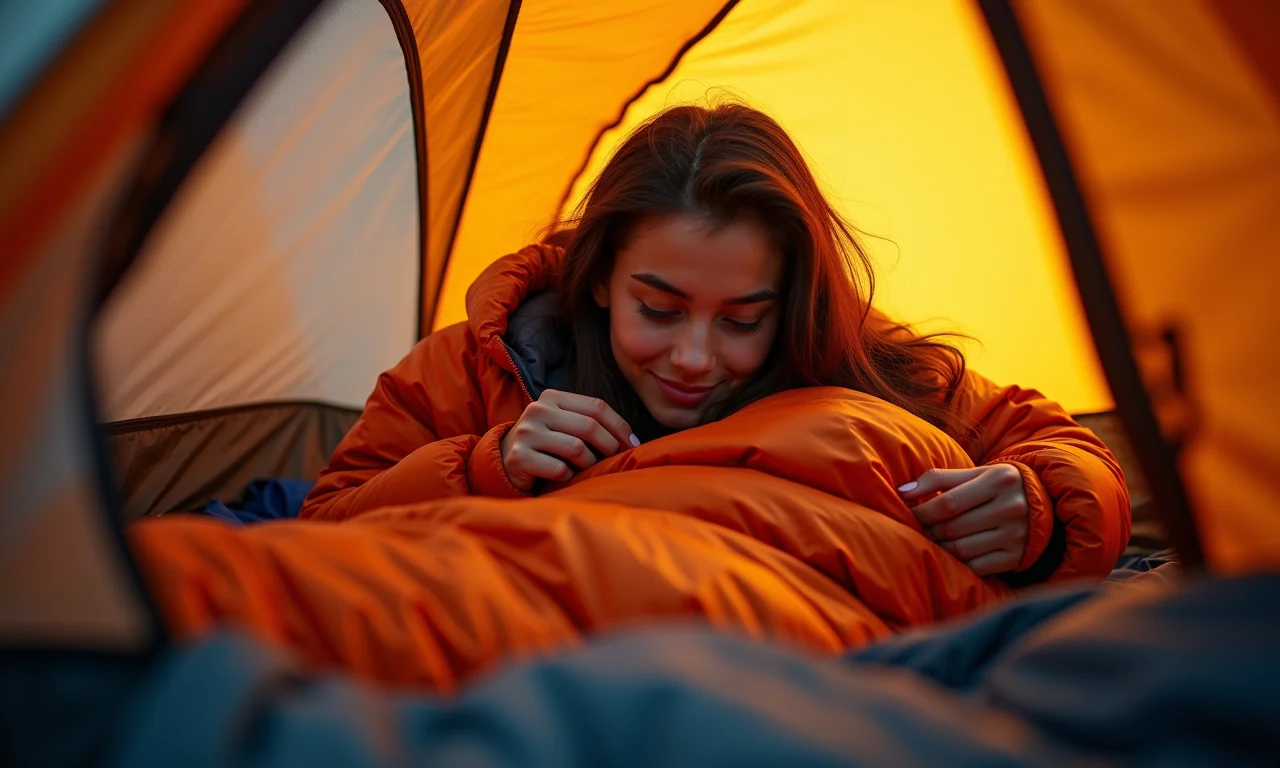 Mulher usando saco de dormir Nautika Viper em um camping.