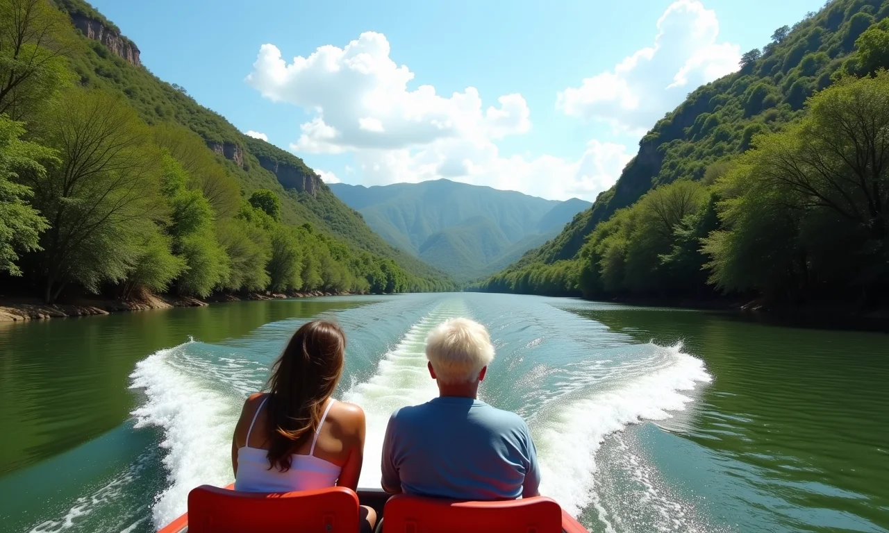 Navegando pelo Rio Preguiças nos Lençóis Maranhenses: vegetação exuberante e águas claras.