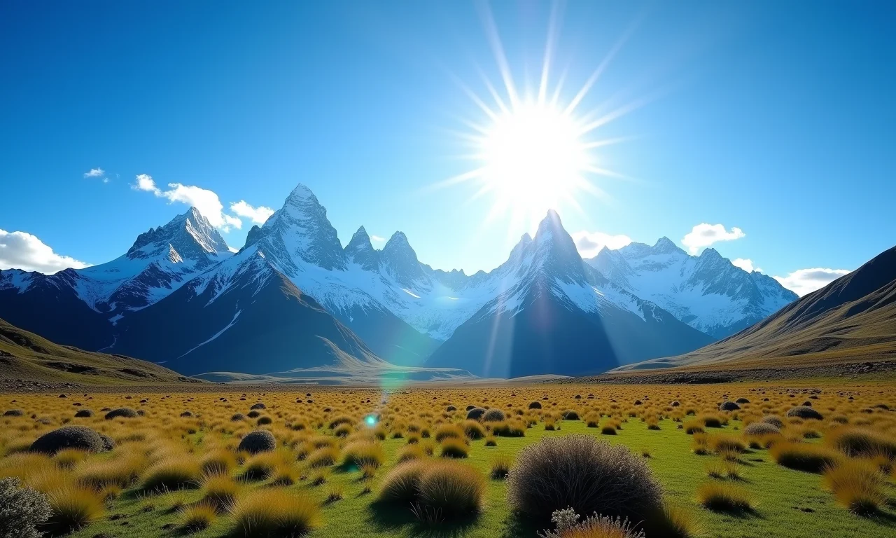 Paisagem da Patagônia com céu azul e montanhas nevadas