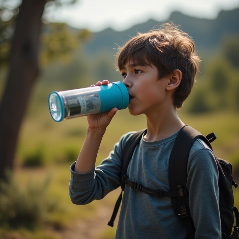 Pessoa bebendo água com um LifeStraw Personal Water Filter.