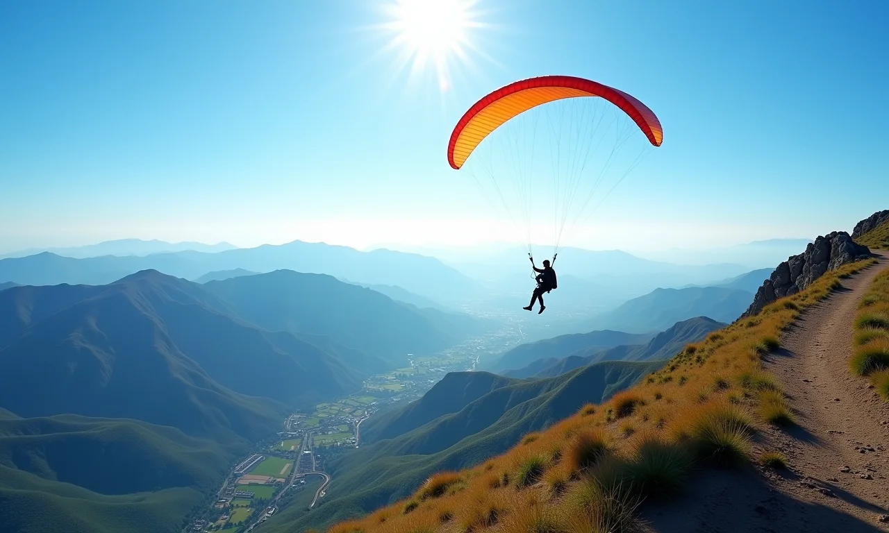 Pessoa praticando voo livre na Serra da Moeda.