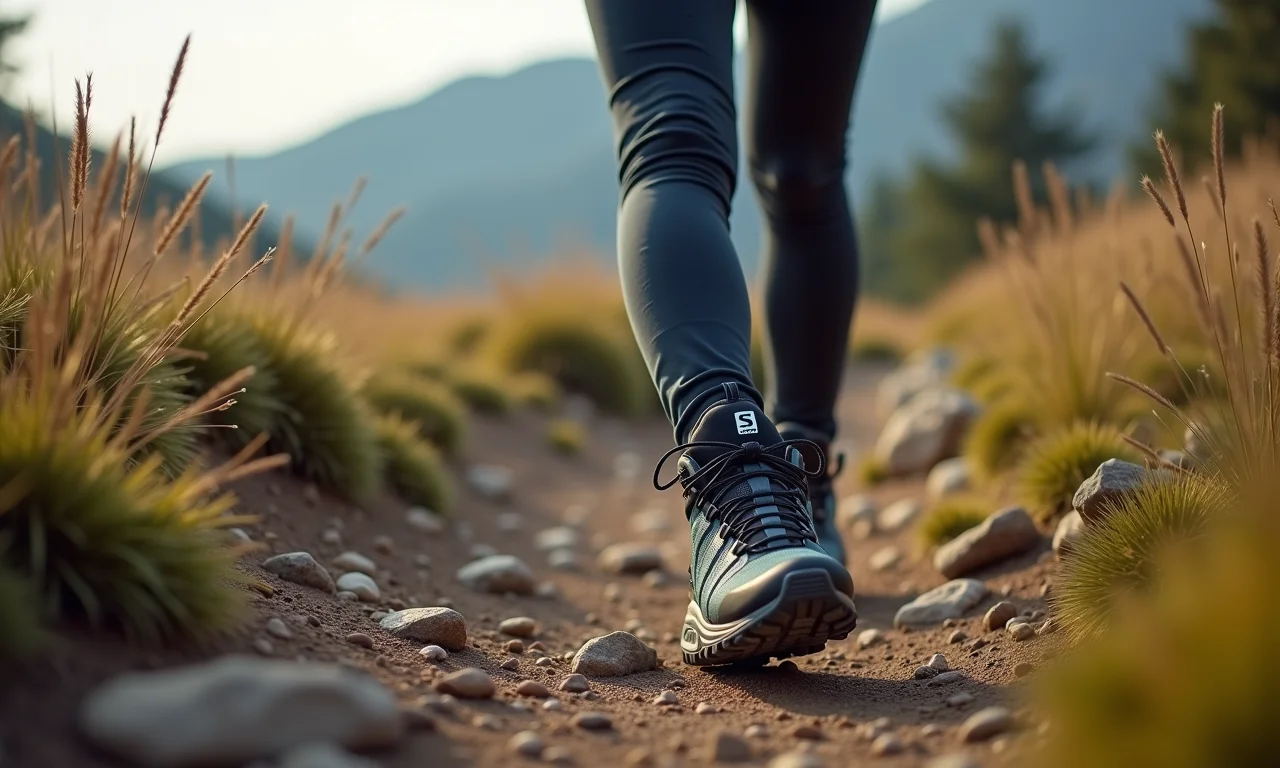 Pessoa usando Salomon X Ultra 4 em terreno variado, mostrando versatilidade.