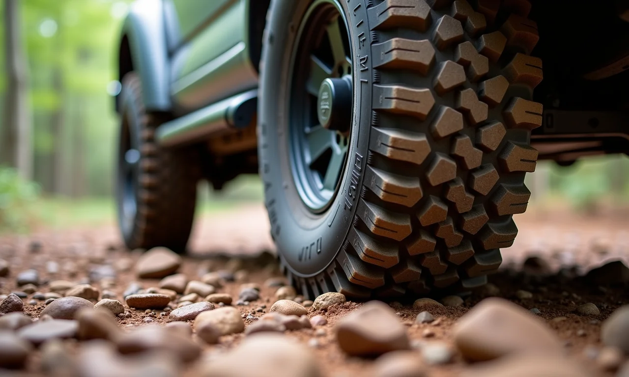 Pneus off-road em ação em trilha rochosa em Anitápolis, SC.
