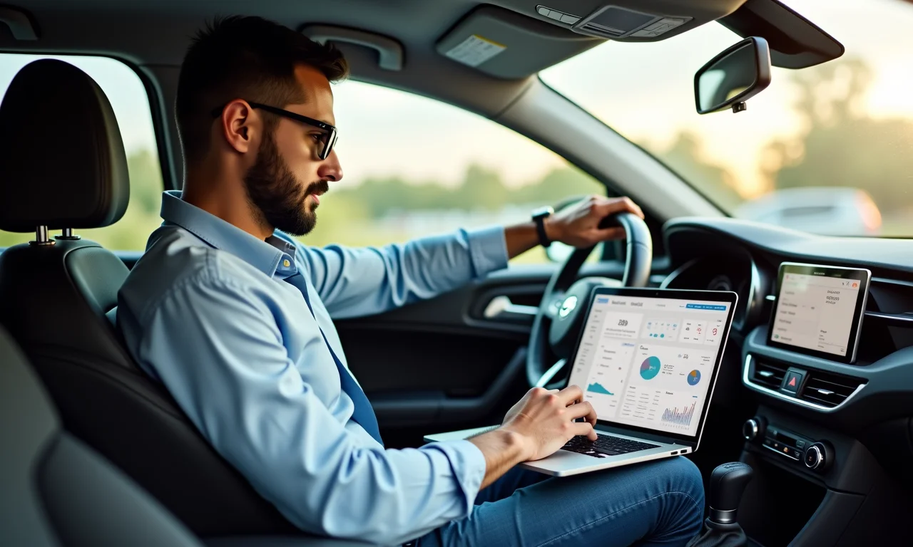Proprietário de carro usando ferramenta de precificação online para definir valor.