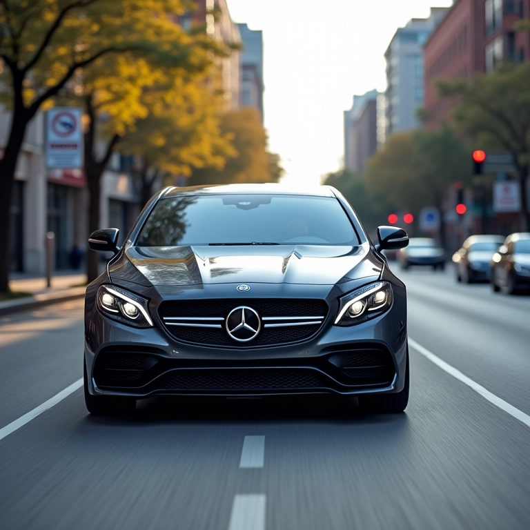 Sedan acelerando em rua urbana com motor turbo.