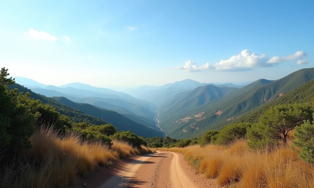 Serra da Moeda na época seca, com céu claro e vegetação vibrante.