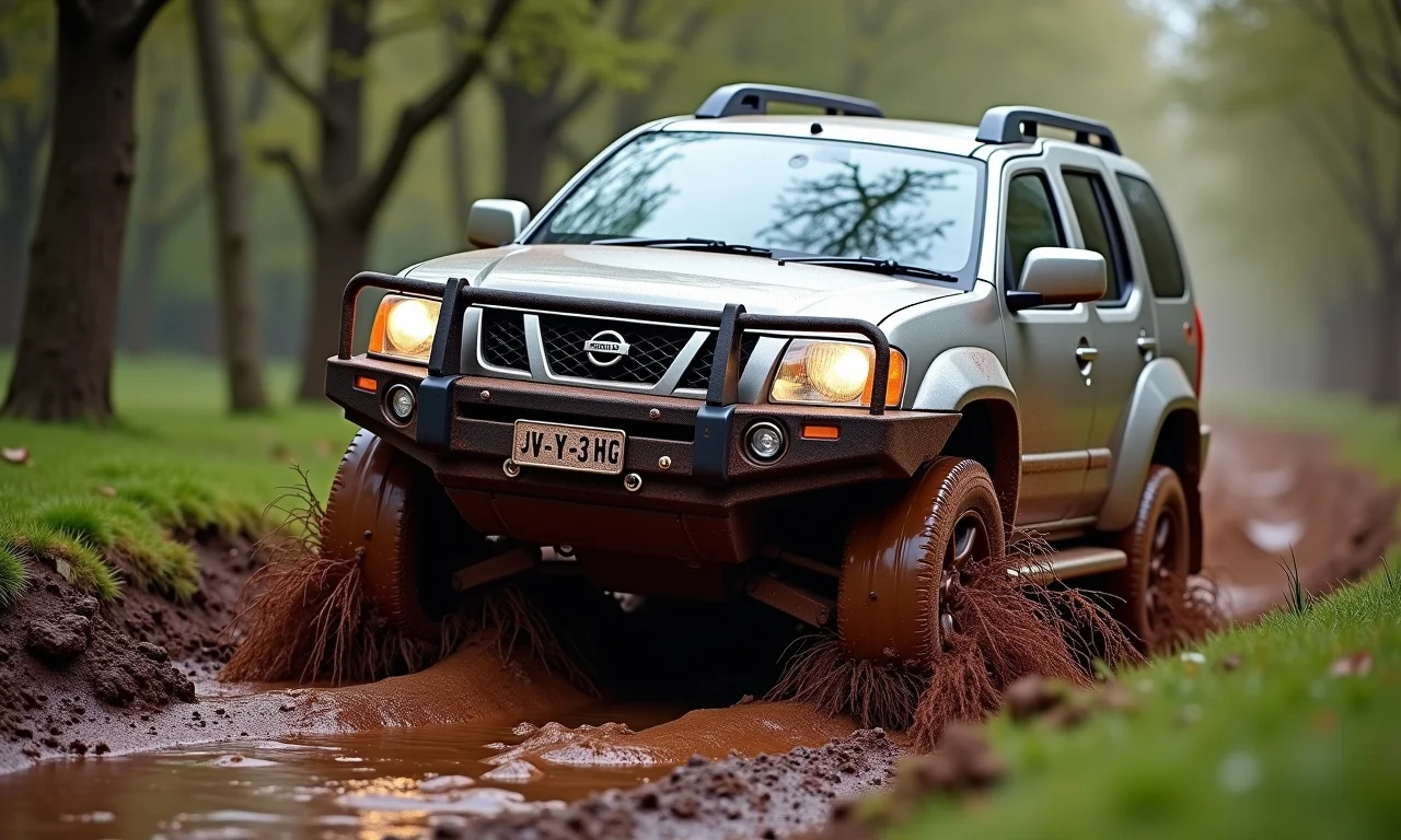 SUV atolado na lama com diferencial blocante ativado.
