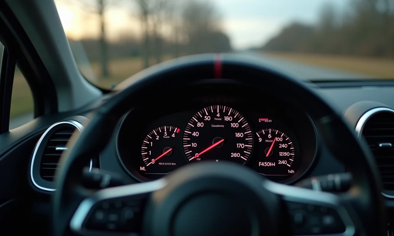 Tacômetro de um carro mostrando rotação alta com velocidade baixa.