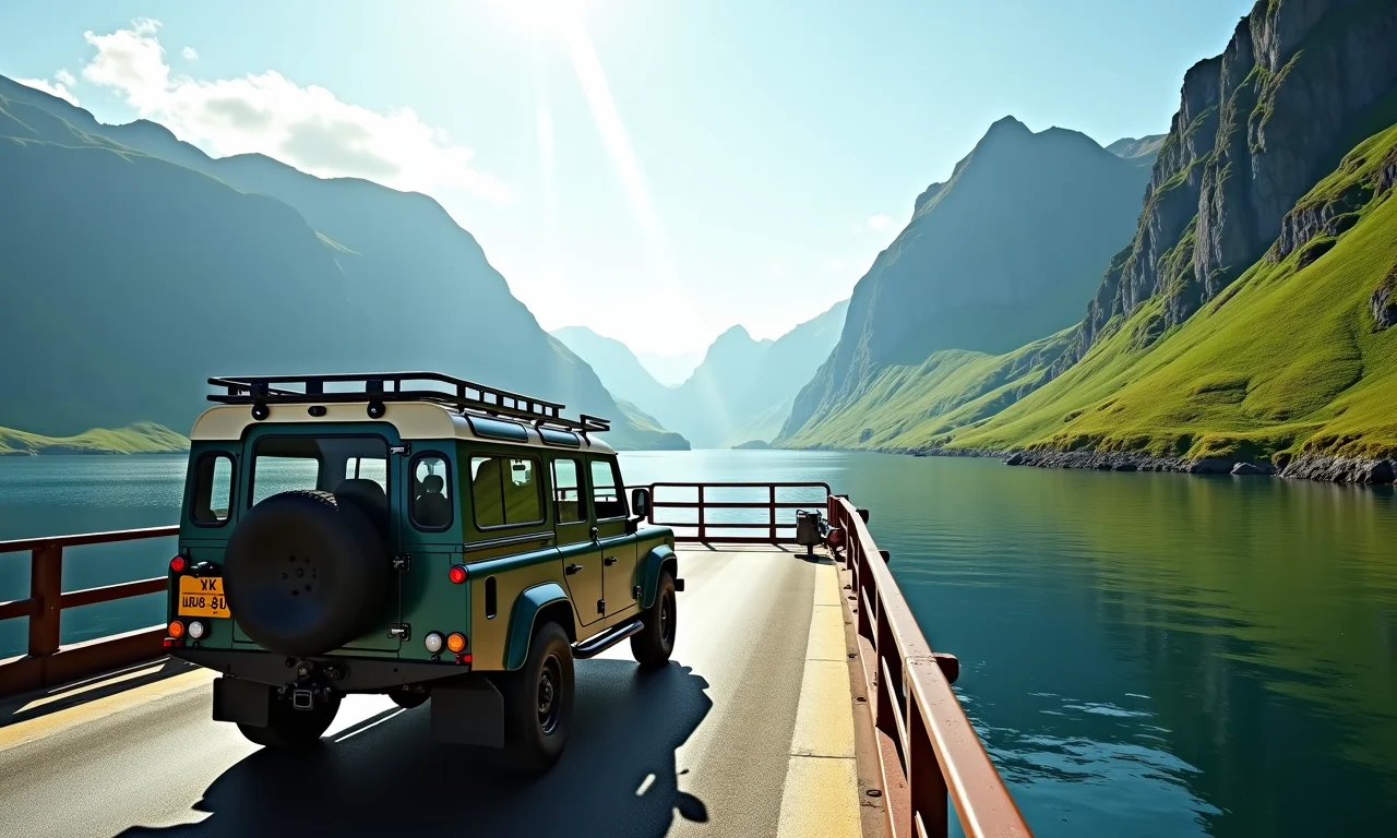 Travessia de balsa em Hornopirén com veículo 4x4.