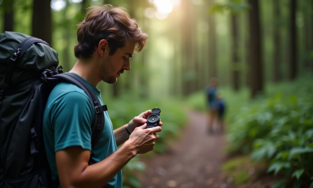 Trekking por azimute em mata fechada com uso de bússola.