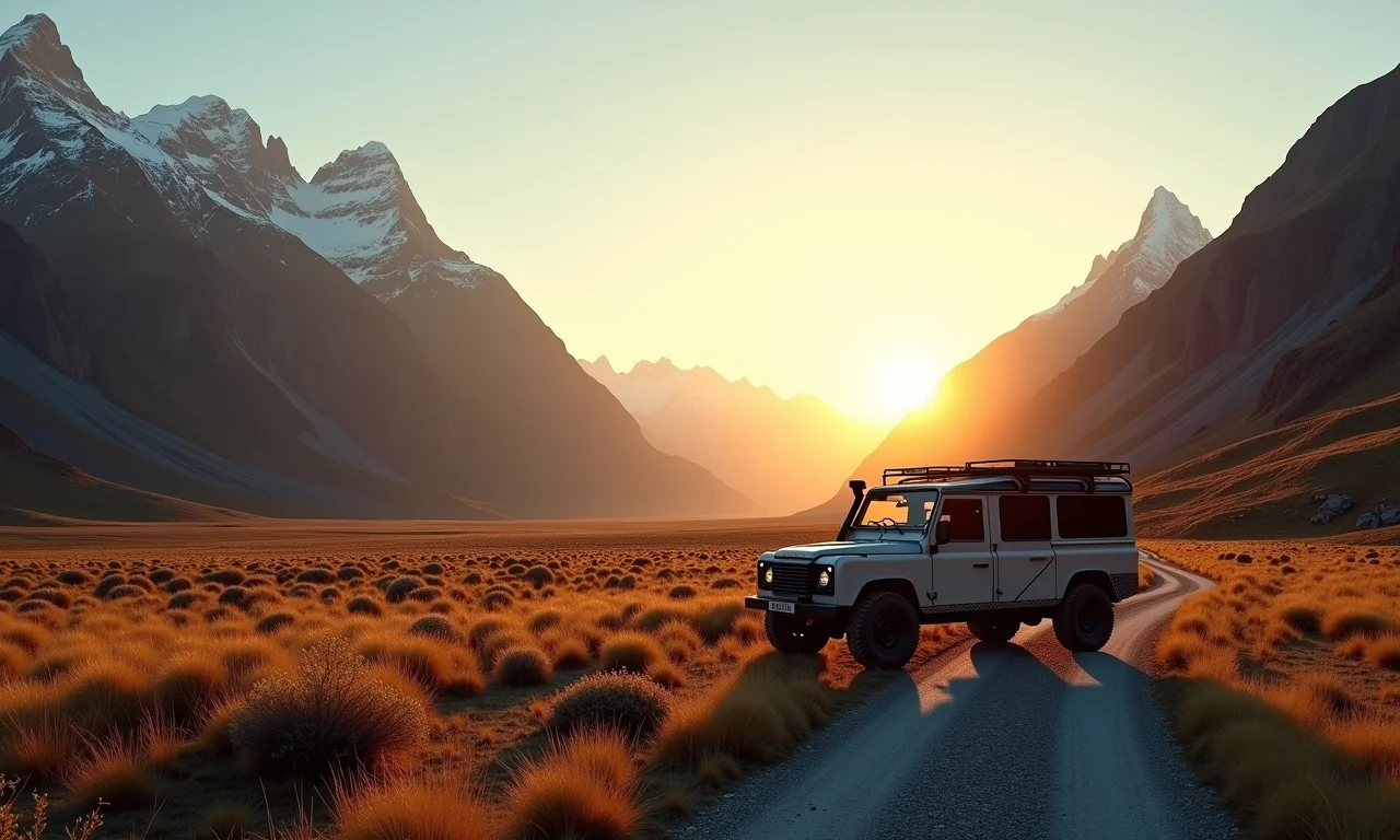 Vale na Patagônia com longas sombras e luz dourada