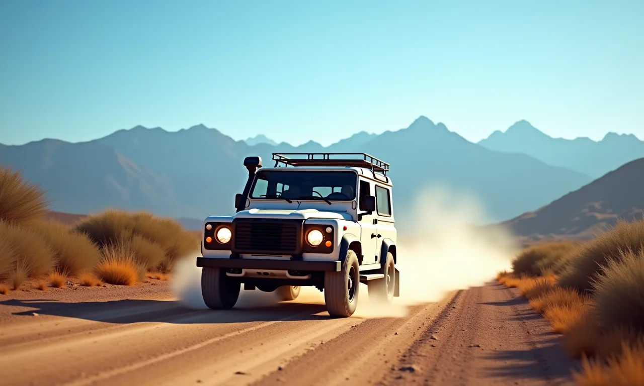 Veículo 4x4 atravessando a Ruta 40 na Argentina, com a Cordilheira dos Andes ao fundo.